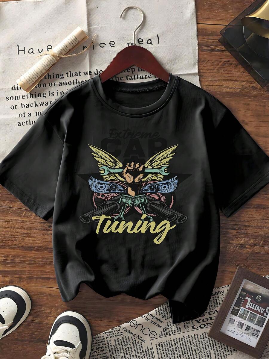 Camiseta de mujer de manga corta con estampado gráfico de tuning extremo de automóviles, camiseta holgada de cuello redondo casual para moda de streetwear de verano - Blanco - Ver 1