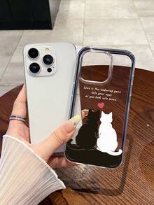 1pc Black & White Couple Cat Transparent Phone Case, Romantic Slogan Black Soft Edge Shockproof Protective Cover, Suitable For Pet Lovers/Valentine's Gift, Compatible With IPhone Cases - Clear - View 6