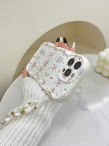 Flower Bow Cream Swirl Wave Edge Glossy Painted Anti-Drop Phone Case With Beaded Bracelet Accessory, Compatible With IPhone, Galaxy, Redmi - Multicolor - View 4