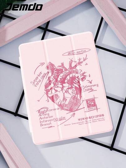 1 pieza Funda protectora plana con diseño minimalista de corazón rosa y patrón de órgano interno, compatible con iPad 10.2/12.9", iPad Pro 11" 2021/2020/10th Gen, iPad (A16) 11" 11th Gen 2025, Galaxy Tab A8 10.5" 2022, Matepad 10.4/Tab, con ranura para lápiz, anti-caída, protege tu dispositivo querido, regalo romántico del Día de San Valentín