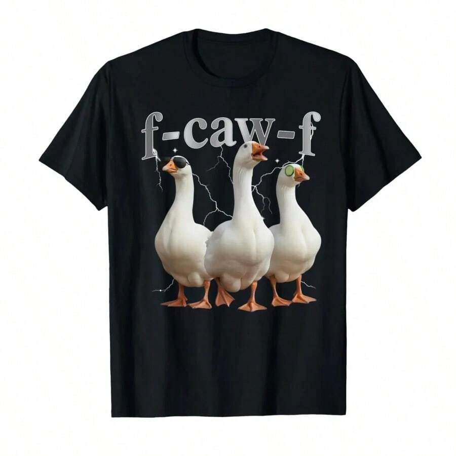 Camiseta F-caw-F Goose Silly Bootleg Funny Meme para hombres y mujeres, 100% algodón, camisetas de manga corta, moda popular y cómoda - Negro - Ver 1