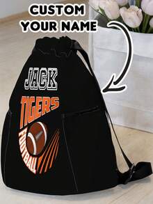 1pc Customized Name & Cartoon Football Pattern Drawstring Backpack With Pockets, Personalized Back To School Gift, Suitable For Children And Teenagers - Multicolor - View 2