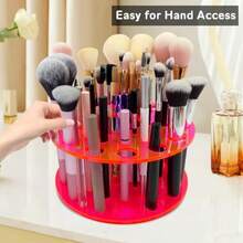 MX  Makeup Brush Holder Organizer For Vanity Acrylic Make Up Brush Drying Rack Storage For Travel Cosmetic Brushes Display Stand With 42 Slots Neon Pink - Neon Pink - View 5