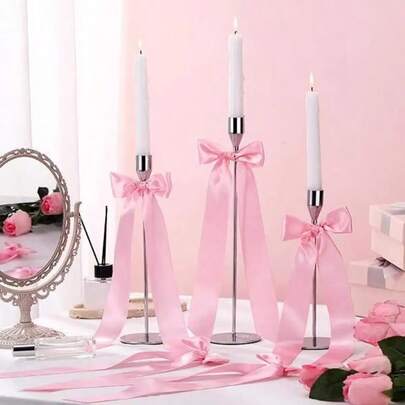 12pcs Satin Bow Decor Set (Red/Pink/White) - Elegant Candle Holder Bows Wedding Table Decor, Glue-Free Party Center Piece Accents, Durable Ribbon Bows For Birthday/Valentine's/Christmas Events And Home/Gift Wrapping