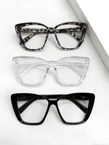 3副/套。女士平光眼镜。新款。棱角分明的大镜框设计。休闲、简约、透明、个性化、多功能、显瘦。适合日常电脑使用、阅读和游戏，是馈赠佳品。 - 彩色 - 查看 3