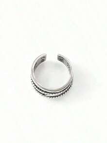 1pc Vintage Royal Style Thumb Knitted Multi-Layer Open Ring, Thick Adjustable Ring, Rugged Bohemian Elegant Ring, Women's Jewelry For All Seasons, Gift For Her - Silver - View 7