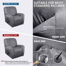 Trugenix-Recliner Sofa Covers - Leather Like Recliner Sofa Covers 3 Seater Recliner Couch Covers For 3 Cushion Couch 8 Pieces Washable Stretch Reclining Sofa Slipcovers (Brown)-GP - 01-淺灰色 - 查看 3