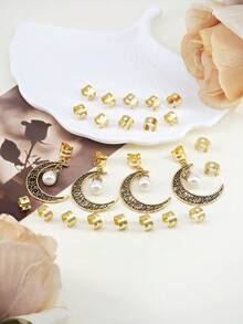 24pcs Women Moon With Pearl And Shaped Star Hair Accessories, Hair Clips For Ponytail, Party & Festival,Hair Barrettes Claw Clips, School Stuff - Gold - View 5