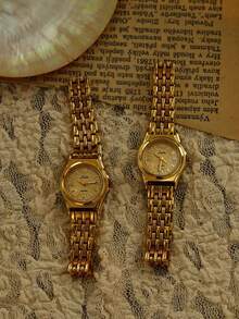 1件新品 | 独家法式复古设计女士腕表 - 小巧优雅的金色极简超薄石英表，防水，搭配舒适的不锈钢表带，适合日常佩戴和馈赠 - 金色 - 查看 5