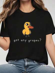 Women Cute Got Any Grapes T-Shirt Short Sleeve Crew Neck Summer Top With Grape Print Spring Blouse For Casual Attire Machine Washable Stock Available Casual Elegant Line - màu đen - Xem 7