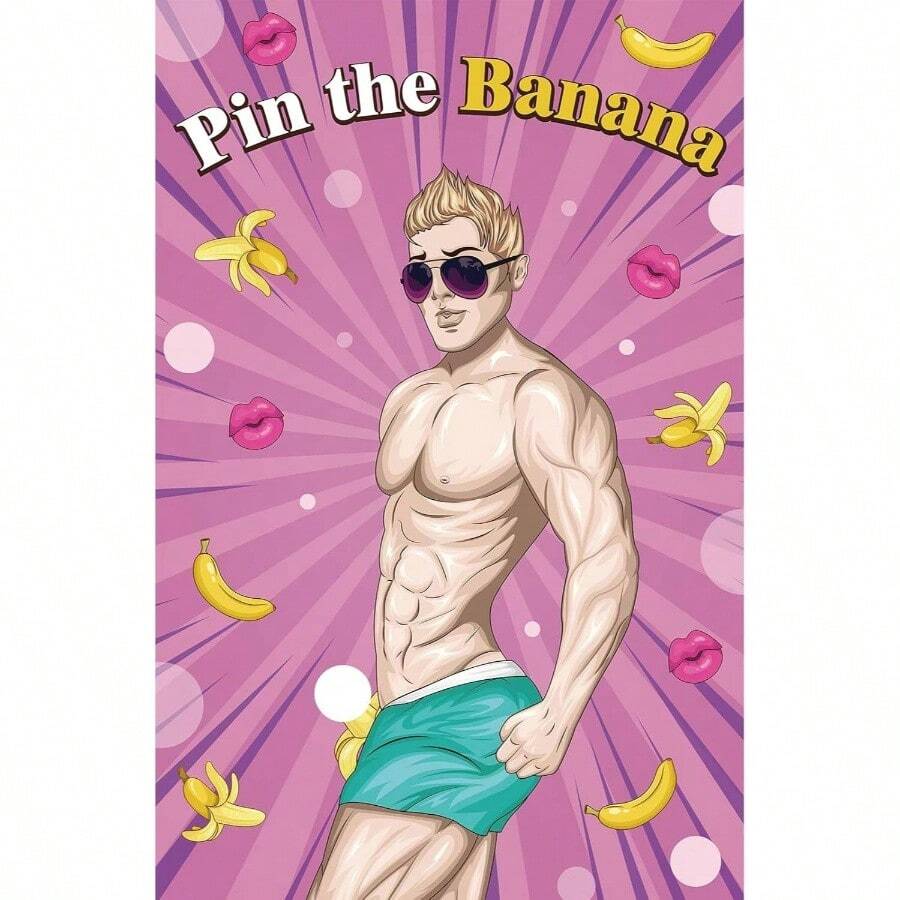 Bachelorette Party Games Pin Banana On Hunk Bridal Shower Games Wedding Engagement Night Bachelorette Party Supplies, Large Bachelorette Games Poster With 72 Stickers - 最初的 - 查看 1
