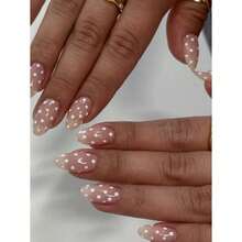 24pcs Nails Press On White Polka Dots False Nails Short Fake Nails Almond Shape Press On Nails Manicure Set Includes 1sheet Adhesive Tabs & 1pc Mini File Perfect For Everyday Wear - 多色-1 - 查看 6