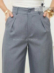 SAKURA LADY FASHION [G1-44][G2-46][G3-48] Suit Trousers In Viscose Fabric, Wide-Leg Pants With Button And Zipper, Louis Twill Fabric, Everyday Trousers, Chic, Practical And Elegant Style, Casual Suit, Women's Wide-Leg Suit Trousers, Elegant Look, Formal Wear, For Events, Refined Look, Modern Suit With Style, Sophisticated Women's Wide-Leg Trousers, Comfort And Elegance, Comfortable Tailored Trousers, Urban Women's Look, Ideal For Work, Perfectly Fitting Clothing, Suit With Personality, Women's Casual Fashion - 深灰色 - 查看 2