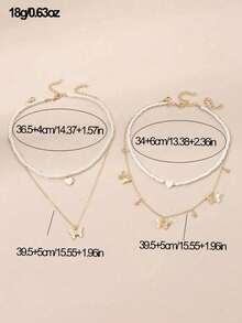 4pcs Drip Oil Butterfly & Heart Shaped Faux Pearl Beaded Butterfly Pendant Necklace Set For Teenage Girls - Multicolor - View 4