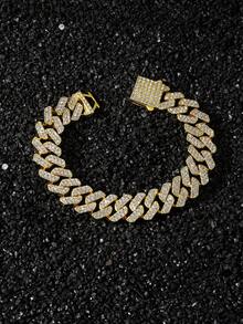 1pc Men's 14mm Wide Diamond-Encrusted Rhombus Link Chain Bracelet, Hip Hop Style - Style a - View 4