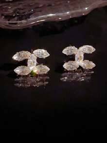 2026新款时尚多钻耳环，法式个性化锆石双C耳环，奢华闪耀珠宝，适合约会、聚会、派对、送友礼物，百搭精致的女士配饰 - 雙C耳釘 - 查看 6