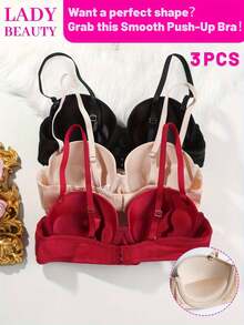 3pcs/Set Women's Solid Color Wired Bras With Detachable Straps (Recommend Sizing Up) - Multicolor - View 3