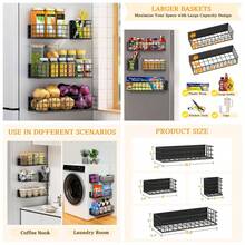 Magnetic Fridge Shelf, 4-Pack Metal Strong Magnet Rack, Space Saving Spice Organizer, Utensil Holder, Fruit Potato Onion Storage Bins, Black Refrigerator Organizers And Storage - 黑色 - 查看 2
