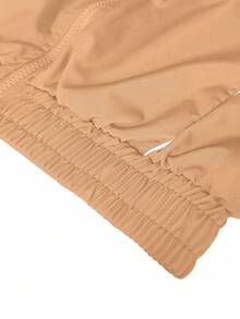 2pcs Women's Fashion Woven Contrast Striped Top And Wide Leg Elastic Waist Sports Pants Set - Khaki - View 3