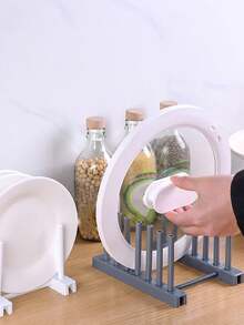 1 Giá để bát đĩa nhà bếp màu trơn, giá đựng bát đĩa trong tủ bếp, giá đựng đa năng có thể tháo rời, thích hợp cho nhà bếp, tủ bếp, v.v., dùng để đựng đĩa, nắp nồi, dụng cụ nhà bếp, v.v. - Nhiều màu - Xem 5