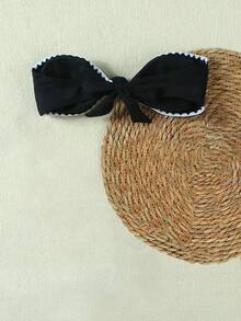 Top de traje de baño con contraste de negro y blanco para fiesta en la playa, primavera/verano - Negro - Ver 3