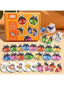 瓢虫字母配对游戏 - 儿童益智拼图玩具，包含单词配对卡片和认知学习棋盘游戏。旨在培养儿童大脑潜能和早期学习能力，是完美的节日礼物。 - 彩色 - 查看 1
