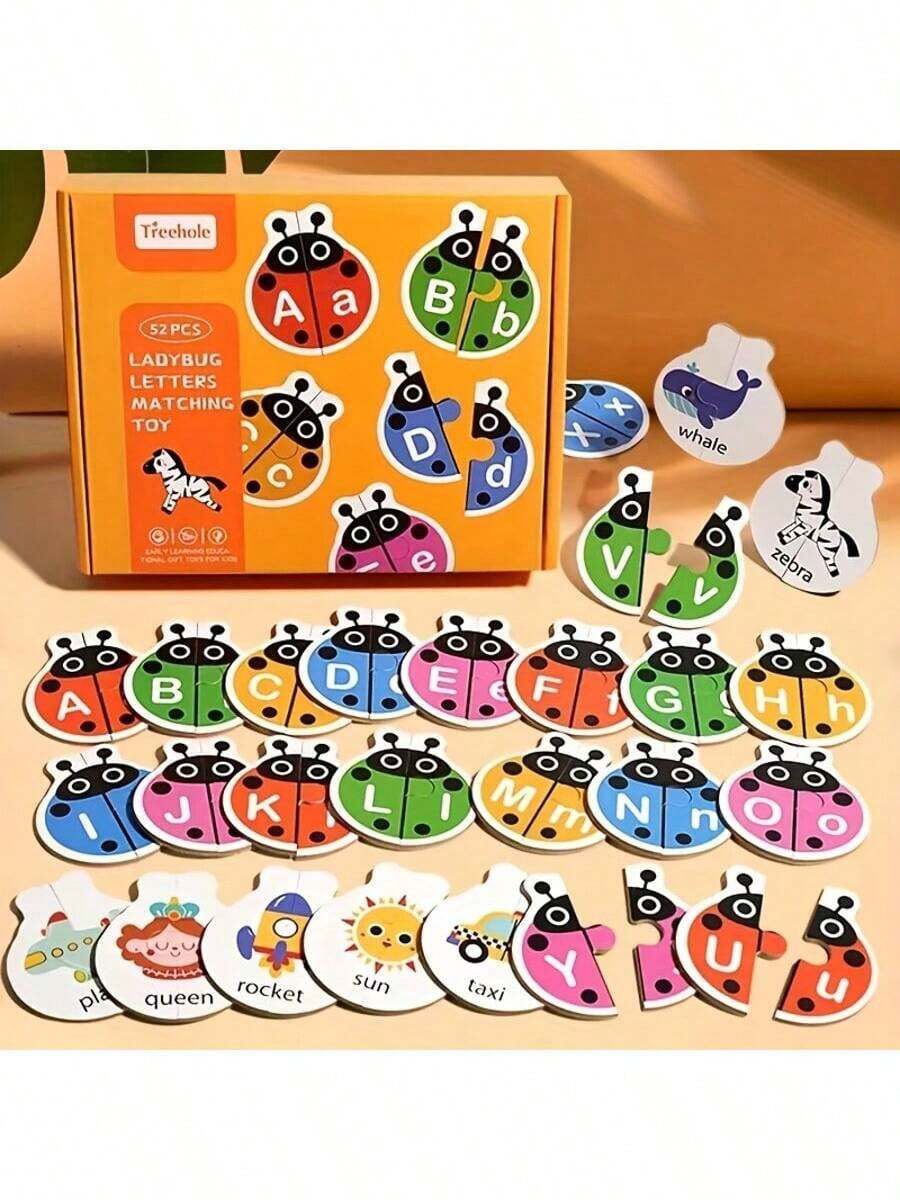 瓢虫字母配对游戏 - 儿童益智拼图玩具，包含单词配对卡片和认知学习棋盘游戏。旨在培养儿童大脑潜能和早期学习能力，是完美的节日礼物。 - 彩色 - 查看 1
