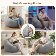 Stuffed Animal Storage Bean Bag Chair Cover For Adults No Filler Soft Comfy Velvet Beanbag Chair Cover Machine Washable Adults Bean Bag Chair With Handle For Living Room Bedroom Dark Gray#Xianjia 2026 - 深灰色 - 查看 8