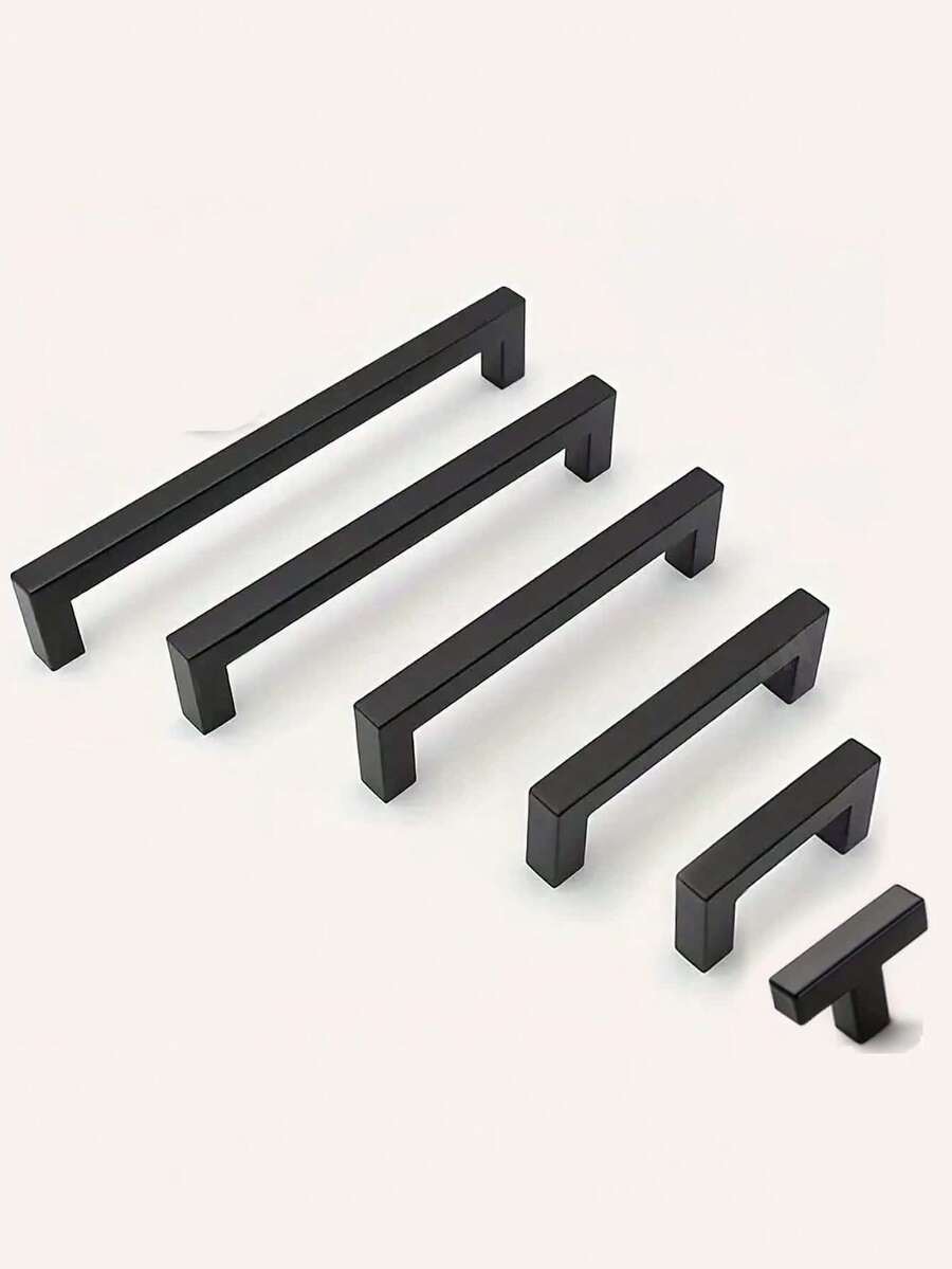 1pc/4pcs Black Square Cabinet Handles, Stainless Steel Furniture Hardware Kitchen Cupboard Door Drawer Pulls - Black - View 1