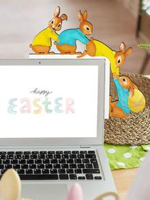 1pc Wooden Easter Bunny Decor, Cute Rabbit Easter Egg Door Frame & Wall Decor, Easter Corner Decoration, Suitable For Home, Office, Party, Theme Party, Birthday, Easter Decoration - Multicolor - View 4