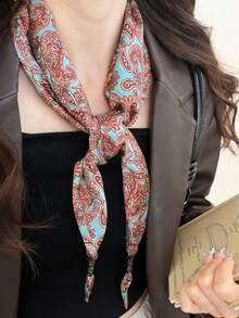1pc Women's Leopard Print Long Scarf. Paisley Pattern Necktie Suitable For Matching Bags, Shirts, Ribbons, Headbands, Belts, Daily Wear, Parties, Galas, Street Photography, Fashionable And Elegant Women's Decorative Rectangular Scarf, Necklace, Ribbon Hair Accessory, Floral Pattern - Multicolor - View 6