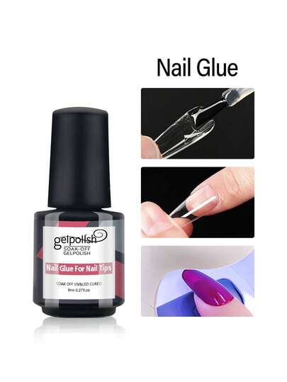 Superstarkt nagellim för akrylnaglar, nageltips, press-on-naglar, lösnaglar, salongskvalitet, nagellim med pensel, enkel applicering, hållbart och långvarigt lösnagellim