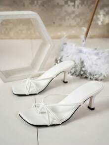 Giày cao gót mũi vuông màu trắng, kiểu dáng slip-on với nhiều quai đan chéo, giày bít mũi cao gót thời trang màu trắng, giày cao gót thoải mái, giày gót thấp, phù hợp cho mọi dịp trang trọng dành cho phụ nữ, trang phục mùa xuân hè. - trắng - Xem 7