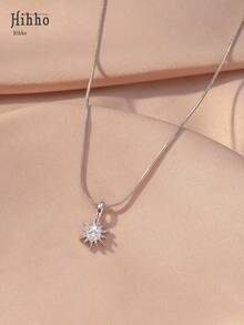 Hihho 1pc Fashion Stainless Steel Cubic Zirconia Pendant Necklace For Women For Daily Decoration - Silver - View 11