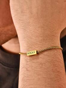 Customized Multi-Brand Bracelets, Can Add 1-4 Names For Personalized Bracelets, Including Children's Name Bracelets, Couples' Name Bracelets, Customized Stainless Steel Adjustable Pendant Bracelets, Customized Gold Brand Jewelry Couples' Memorial Gifts, Birthday Gifts, Fashionable Styles Suitable For Autumn, Retro, Unisex, Minimalist, Casual, Occasions, Customizable Personalized Designs - Multicolor - View 4