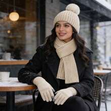 TendenciaGorro Bufanda Conjunto Para Frio Invierno Tejido Lana  MujerCalidad premium - Beige - Ver 12