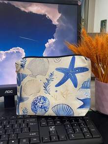 1个双面印花海洋系列化妆包，大容量化妆品收纳袋，情人节礼物 - 彩色 - 查看 6