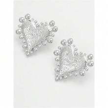 1 Pair Vintage Metal Heart Shaped Stud Earrings, Suitable For Women Everyday Jewelry Wear - 金色 - 查看 7