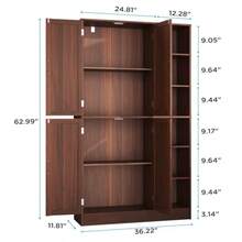 63" Tall White Kitchen Pantry Freestanding Storage Cabinet With 4 Doors Adjustable Shelves For Dining Room Laundry Room - Brown - View 2