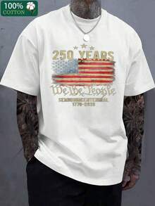 100% Cotton Vintage 250 Years T - Shirt, Faded Distressed American Flag Stars And Stripes Design, 'We The People' And 'SEMIQUINCENTENNIAL 1776 - 2026' Text, Celebrating 250th Anniversary Of America - 白色 - 查看 1