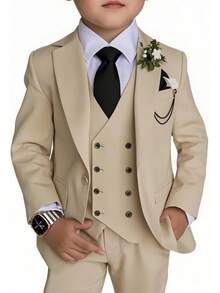 Stylish Boys 4 Piece Slim Fit One Button Formal Suit Set With Tie For Wedding Prom Party - Champagne - View 1