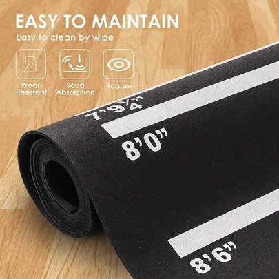 1Pc Dart Board Mat With 4 Standard Throwing Distances, 118.11x13.39 Inches Heavy-Duty Black EVA Floor Mat, Anti-Slip Wear-Resistant Dart Throw Line Pad, Floor Protection & Wall Surround Safety, Professional Dartboard Accessory For Home, Bar, Club, Game Room, Indoor Entertainment & Competitive Dart Practice, Ideal For Dart Enthusiasts, Casual Players & Tournament Use