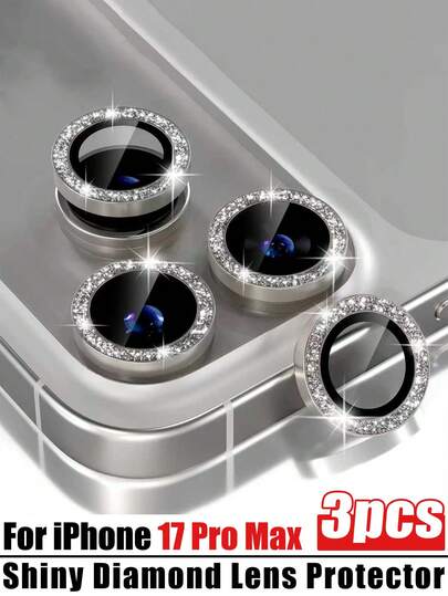 3pcs 9H Tempered Glass Camera Lens Protector, Fit Compatible With Apple 17/17 Pro/17 Pro Max/16 Pro/16 Pro Max, Phone Accessories, Independent Metal Decorative Protective Film, Fit For Phone Case, Grey With Golden Glitter, Valentine's Day Gift