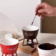 一套陶瓷巧克力火锅套装，含叉子 - 可用于融化巧克力、奶酪酱和加热糖果 - 甜点派对套装，是约会之夜、婚礼、生日派对和情人节礼物的理想之选 - 易于清洁 - 彩色 - 查看 7