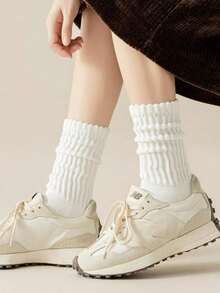 1/3/6 Pairs Women's Autumn/Winter Casual Knit Socks, Elastic Socks, Mid-Calf Socks In Black, White, Gray, Soft & Comfortable, Fashionable, Suitable For Hiking, Back To School, Halloween And Christmas Gifts - Crew Socks - View 3