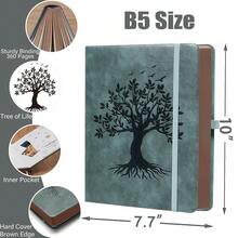 B5 360 Pages Lined Journaling Notebooks With Pen, Journals For Women Men Writing Notebook, Tree Of Life Design, Brown Edge, Fine Inner Pocket - Grey - PremiumGreyB5Lined - View 3