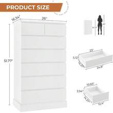 White Tall Dresser For Bedroom With 7 Drawers, 51.8" Tall Dressers & Chests Of Drawers, Modern Wood Closet Organizer And Storage Cabinet, Large Vertical Dresser For Bedroom, Closet, Hallway - 白色 - 查看 2