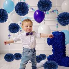 9pcs/27pcs Paper Pom Poms, Navy Blue Paper Flowers, Indigo, Black Decorative Pom Poms, Navy Blue Tissue Paper Flowers, Fluffy Hanging Decor, Suitable For Scene Decor, Home Decor, Room Decor, Birthday Party Decor, 1st Birthday, Wedding Favors, Business Graduation Gifts, Christmas Decoration - Navy Blue - View 5