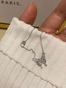 1pc Stainless Steel Butterfly Collar Necklace For Women - Silver - View 2