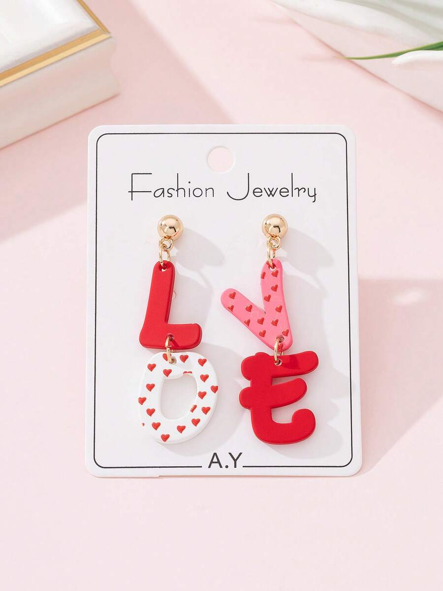 1 Đôi bông tai thời trang hình trái tim lãng mạn in trên men, chất liệu giả gốm mềm mại, dành cho nữ, món quà hoàn hảo cho ngày Valentine hẹn hò. - Nhiều màu - Xem 1
